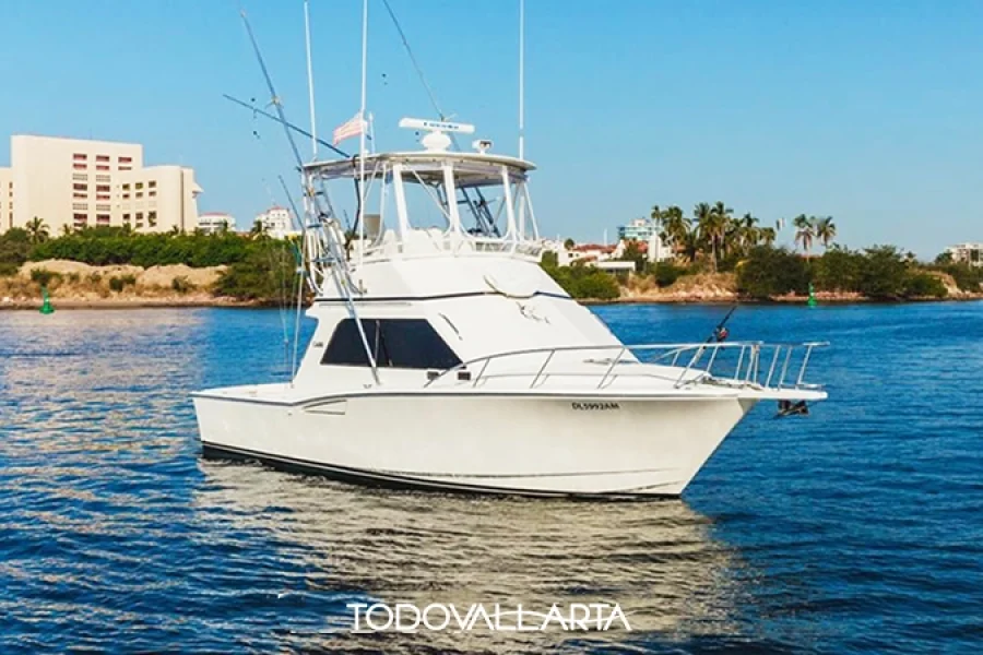 A panoramic view of Electra in the middle of the ocean, ready for deep-sea fishing.