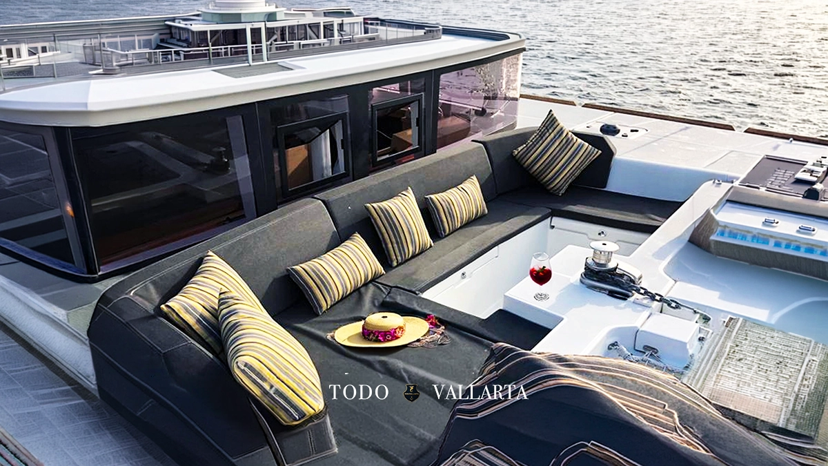 catamaran charter lagoon 45 aft cockpit lounge with striped pillows and a vibrant cocktail