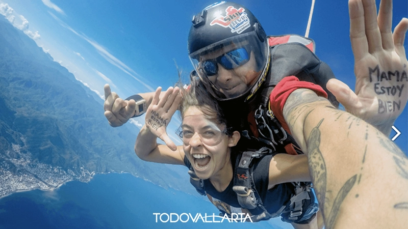 Skydiver showing message in midair