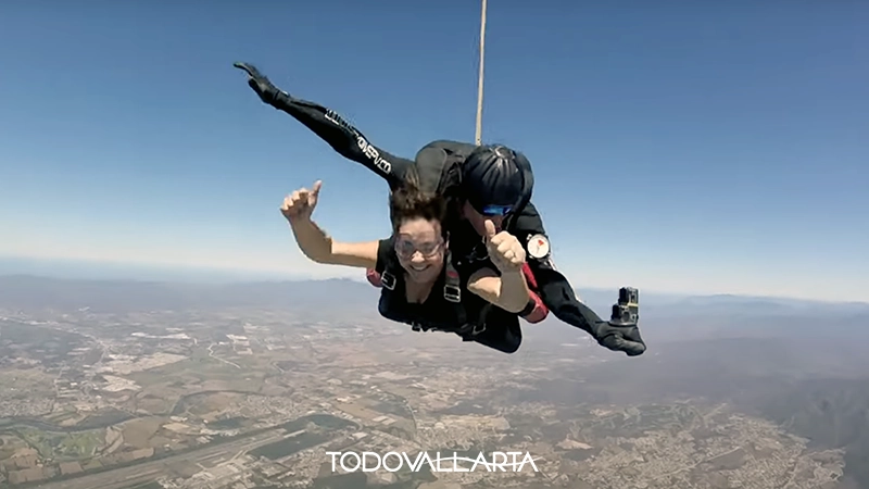 Skydiver celebrating midair