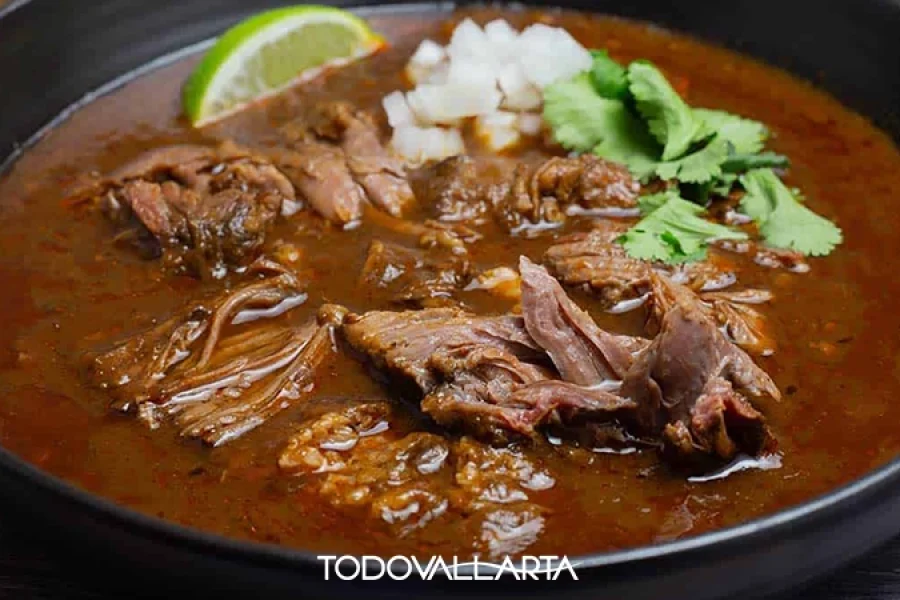 Traditional birria in rich consommé with onions, cilantro, and lime – Pitillal, Puerto Vallarta.